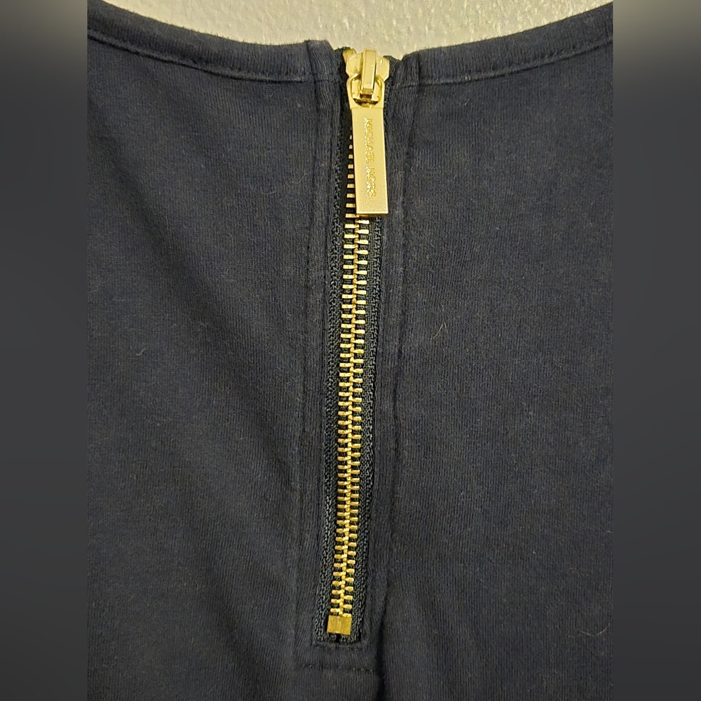 Michael Kors Womens T-Shirt With Gold Zipper On Back, MK Rhinestone Logo, XL - Picture 6 of 8